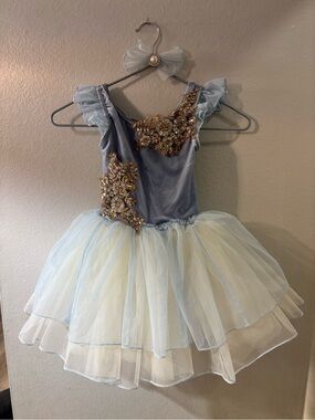Blue and Gold Embellished Girls' Ballet Costume
